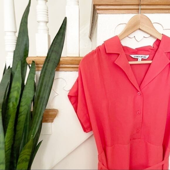 Elizabeth & James Red Polyester Belted Mini Shirtdress Size Small - Picture 2 of 7